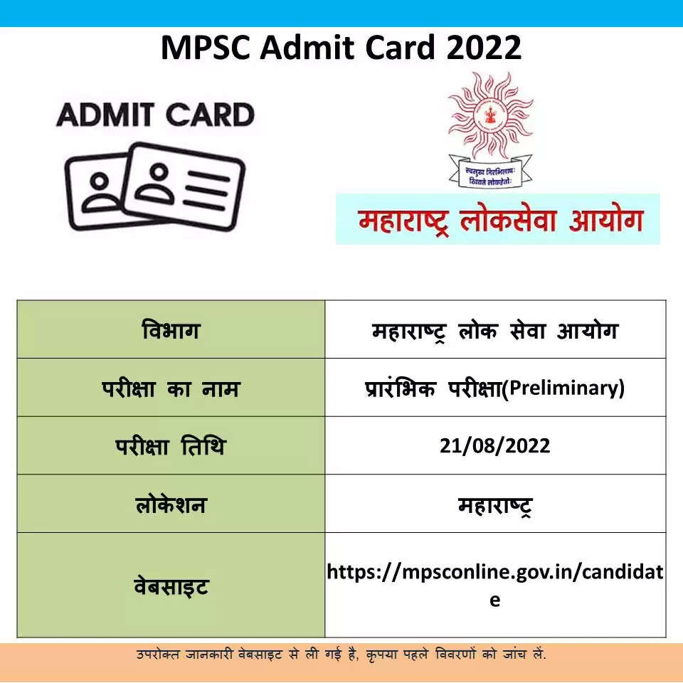 MPSC State Service Prelims Exam 2022 Admit Card Released