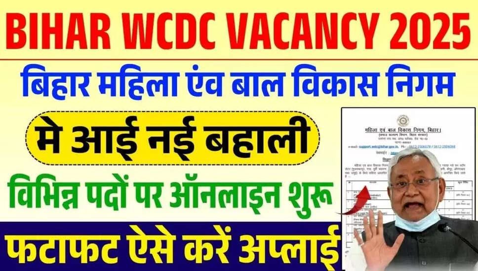 बिहार WCDC विभिन्न पदों की भर्ती 2025 की अधिसूचना