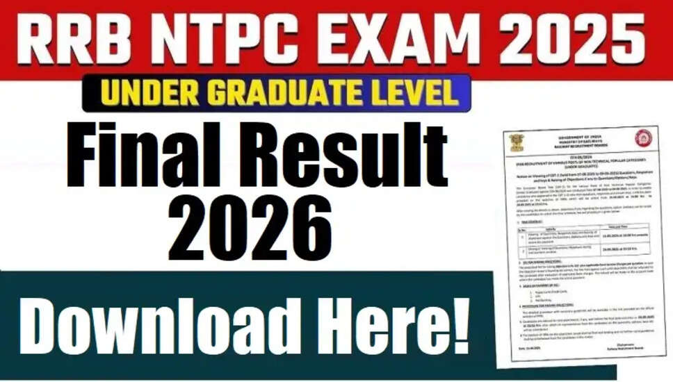 RRB NTPC 10+2 अंतिम परिणाम 2026 की घोषणा
