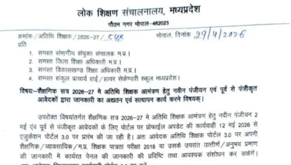 मध्य प्रदेश गेस्ट टीचर भर्ती 2026 के लिए ऑनलाइन आवेदन करें