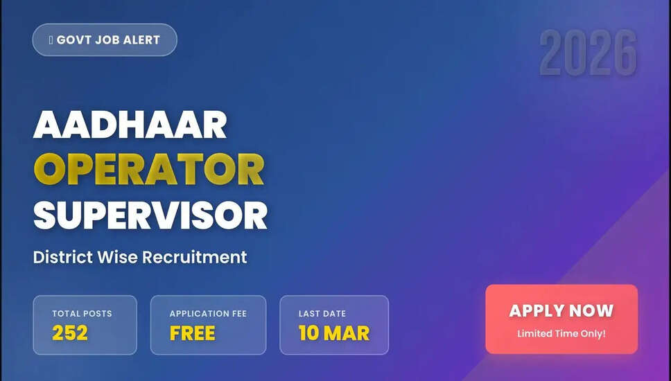 Aadhaar Operator Supervisor Recruitment 2026: Apply Online Now