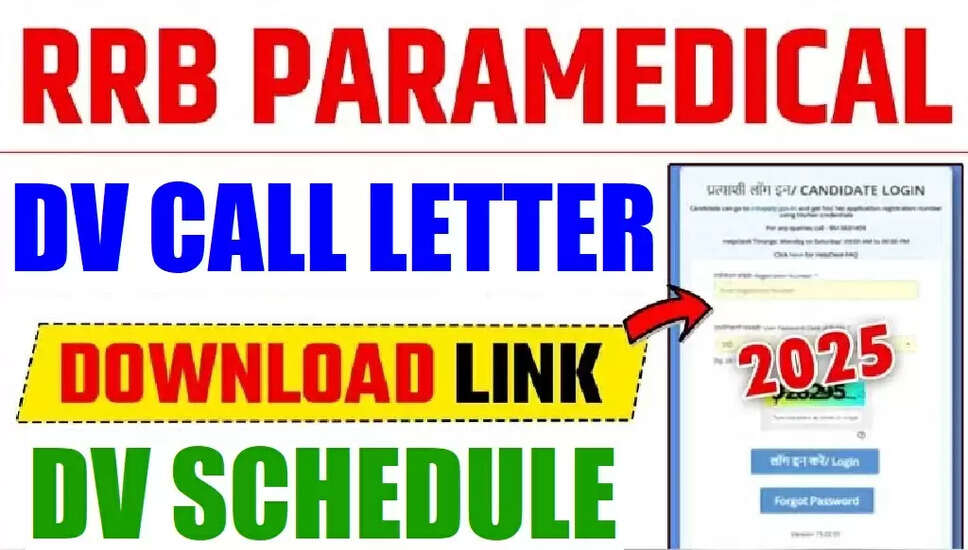 RRB Paramedical Staff CEN 04/2024 DV Call Letter 2025 जारी