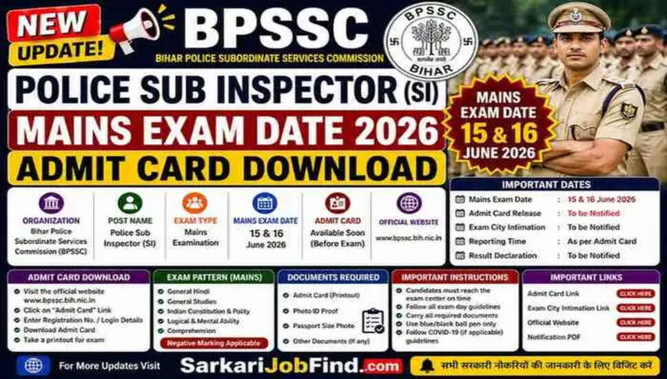 Bihar Police SI Mains Exam 2026: Important Dates and Admit Card Details
