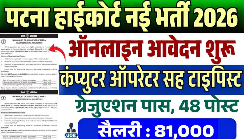 Patna HC में कंप्यूटर ऑपरेटर-कम-टाइपिस्ट के लिए भर्ती 2026