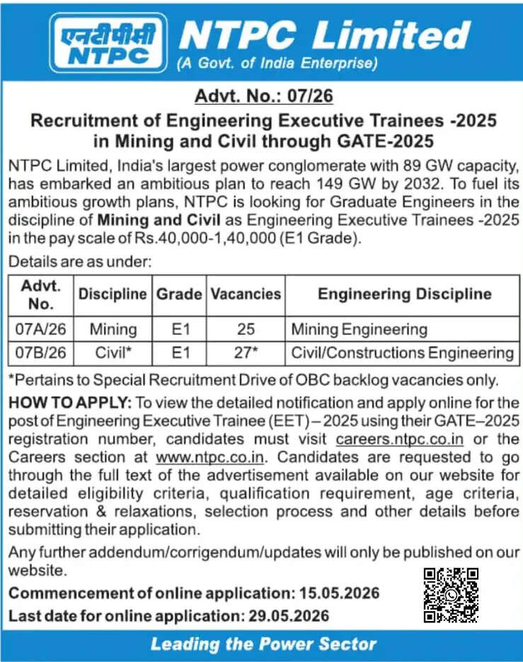 NTPC EET Civil और Mining भर्ती 2026 के लिए ऑनलाइन आवेदन करें GATE 2025 के माध्यम से