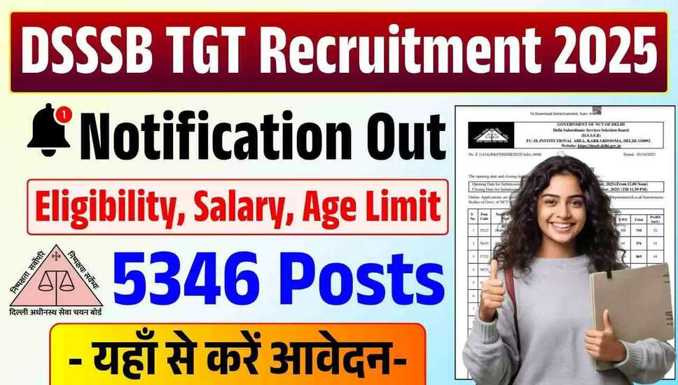 DSSSB TGT शिक्षक भर्ती 2025: 5346 पदों के लिए आवेदन प्रक्रिया शुरू