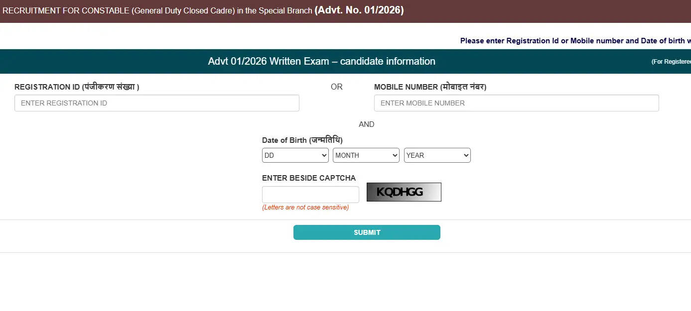 Bihar Police CSBC Constable Special Branch Recruitment 2026: Exam City and Admit Card Details