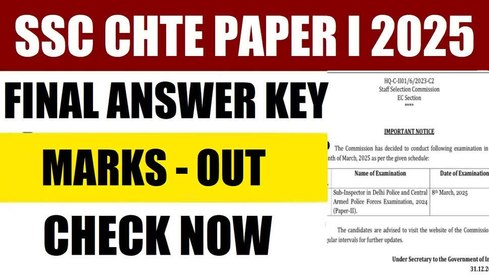 SSC CHTE Paper-I अंक और अंतिम उत्तर कुंजी 2025 जारी