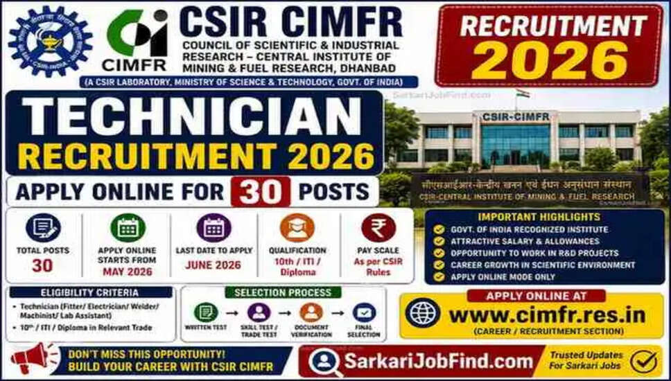 CSIR CIMFR Technician Recruitment 2026: Apply for 30 Vacancies Online