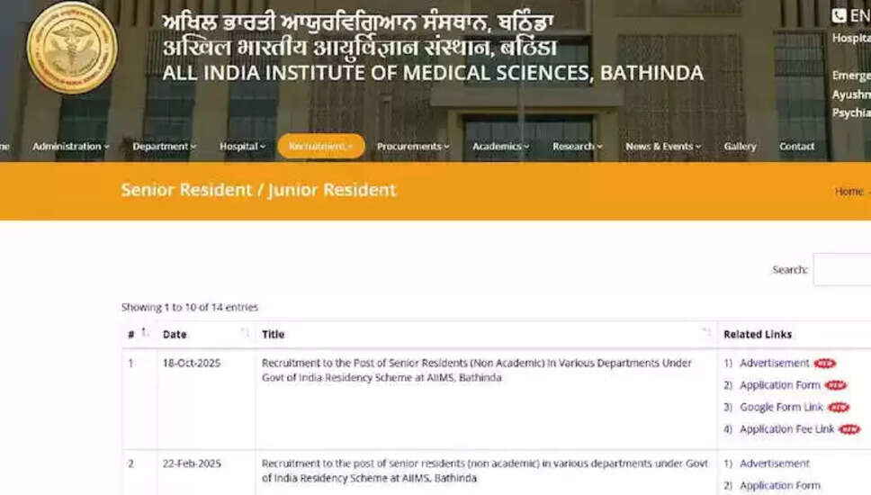 AIIMS Bathinda में सीनियर रेजिडेंट पदों के लिए भर्ती की घोषणा