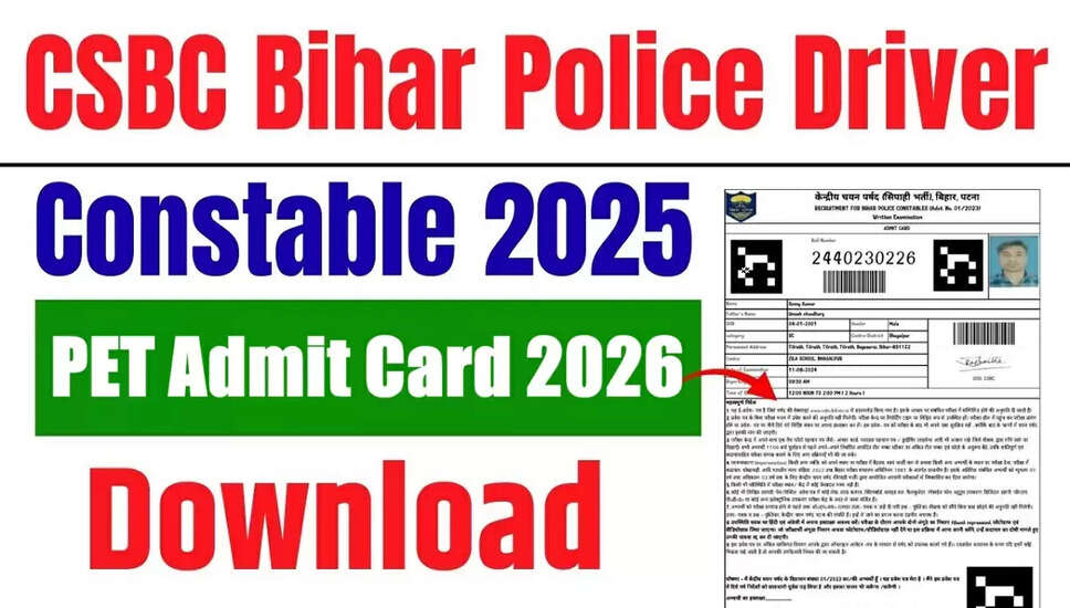 Bihar Police CSBC Driver Constable PET Admit Card 2026 Released