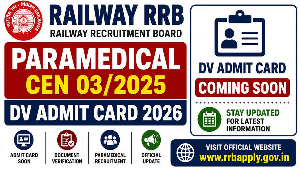 रेलवे RRB पैरामेडिकल CEN 03/2025 DV एडमिट कार्ड 2026 जारी