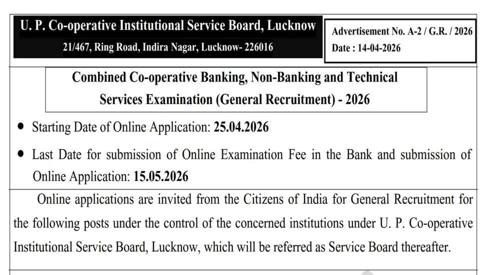 UP Co-operative Board Recruitment 2026: Apply for 2046 Vacancies