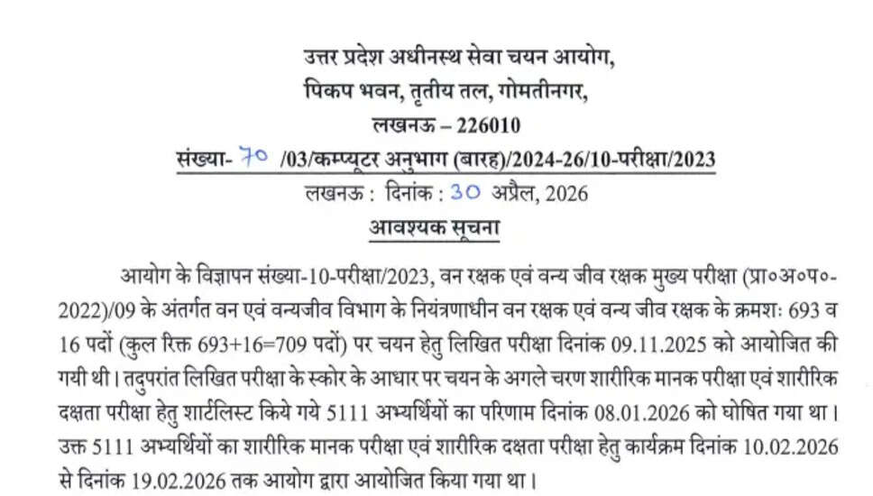 UPSSSC वन रक्षक और वन्यजीव रक्षक भर्ती 2023: PET परिणाम 2026 डाउनलोड करें