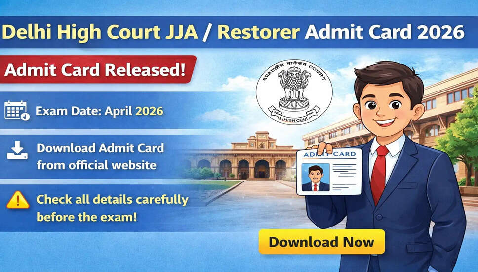 दिल्ली उच्च न्यायालय JJA / रिस्टोरर एडमिट कार्ड 2026 जारी