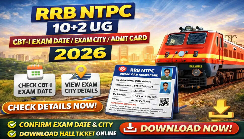 RRB NTPC 10+2 UG परीक्षा शहर विवरण 2026 की घोषणा