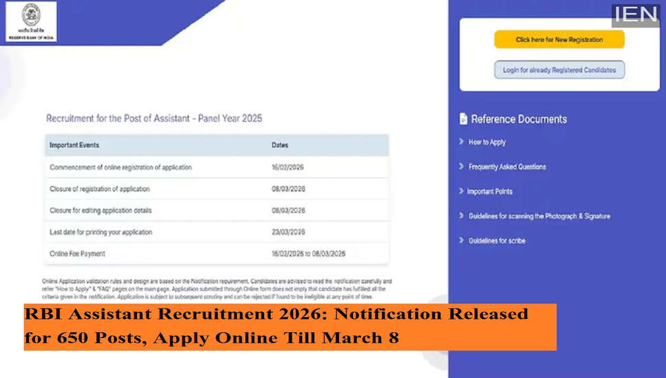 RBI Assistant Recruitment 2026: Apply for 650 Vacancies