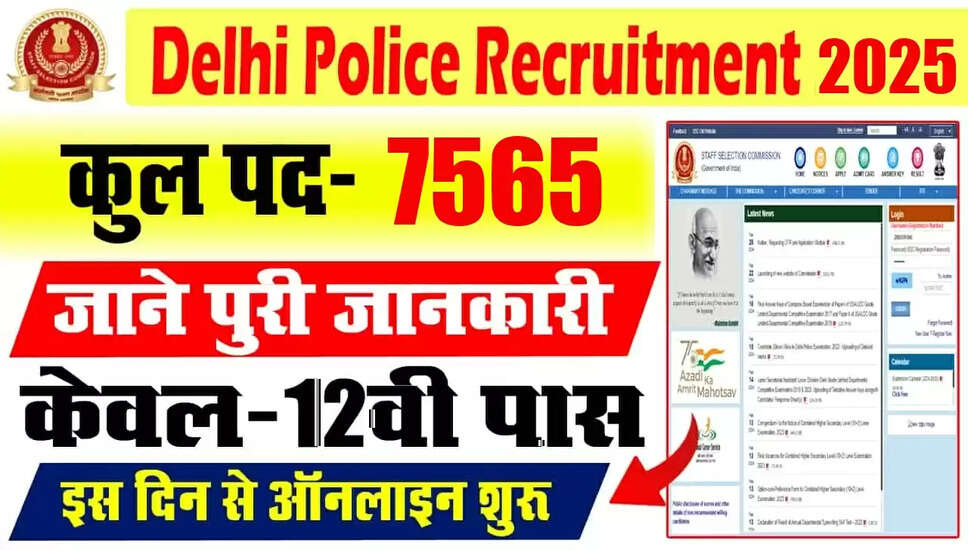 दिल्ली पुलिस कांस्टेबल भर्ती 2025: 7565 पदों के लिए आवेदन शुरू