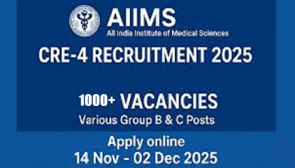 AIIMS 4th CRE Group B और C भर्ती 2025 के लिए आवेदन प्रक्रिया शुरू