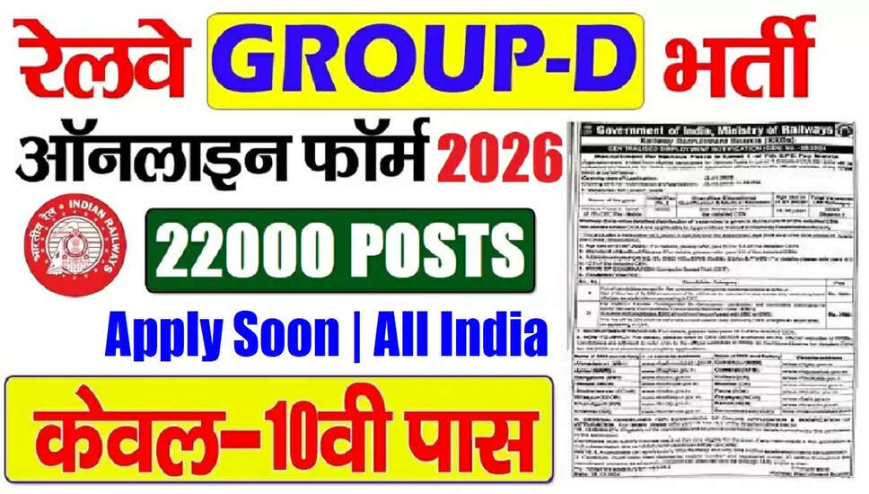रेलवे RRB ग्रुप D लेवल-1 भर्ती 2026: 22000 पदों के लिए आवेदन प्रक्रिया