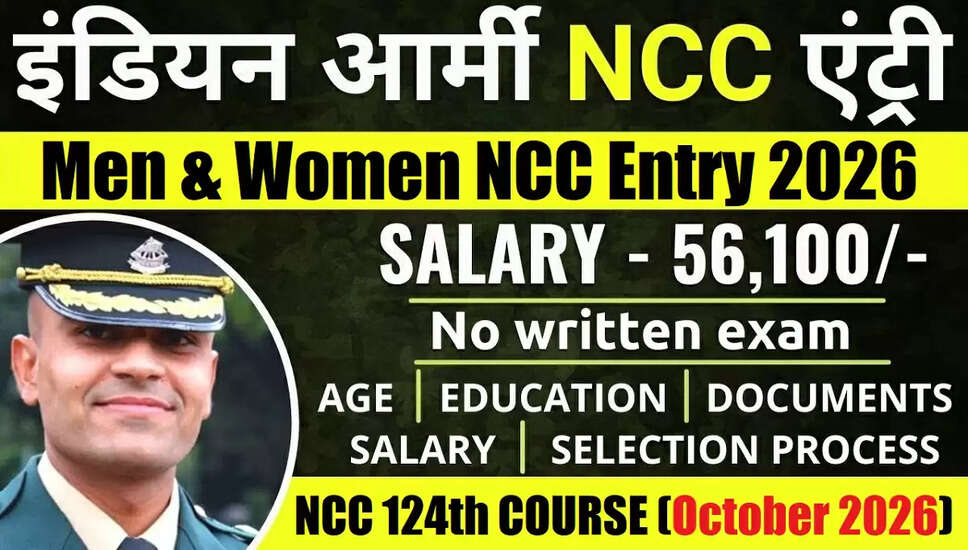 भारतीय सेना NCC 124वीं एंट्री अक्टूबर 2026 पाठ्यक्रम भर्ती की अधिसूचना