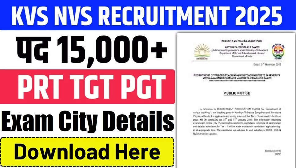 KVS और NVS शिक्षण एवं गैर-शिक्षण परीक्षा शहर विवरण 2025