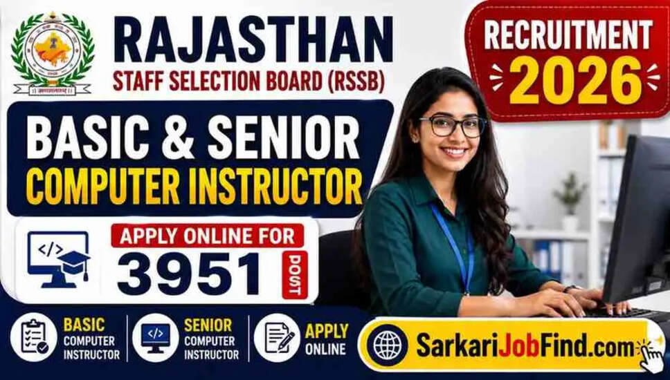 राजस्थान स्टाफ सेलेक्शन बोर्ड में कंप्यूटर इंस्ट्रक्टर के लिए 3951 पदों पर भर्ती