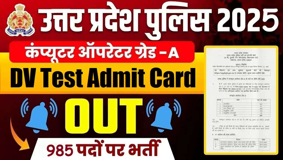 UP पुलिस कंप्यूटर ऑपरेटर DV टेस्ट के लिए प्रवेश पत्र 2026 जारी