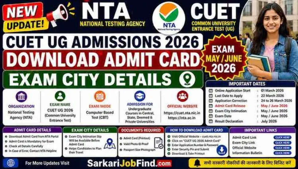 CUET UG 2026: Admit Card Download and Exam City Information