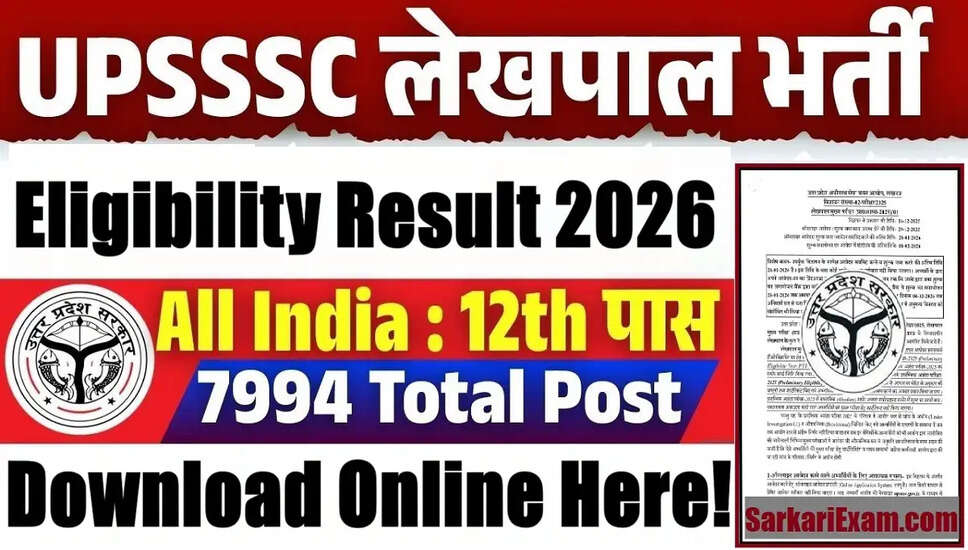 UPSSSC Lekhpal भर्ती 2026 के लिए पात्रता परिणाम जारी