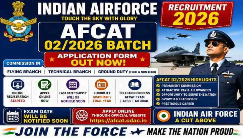 भारतीय वायु सेना AFCAT 02/2026 बैच भर्ती 2026 के लिए ऑनलाइन आवेदन करें