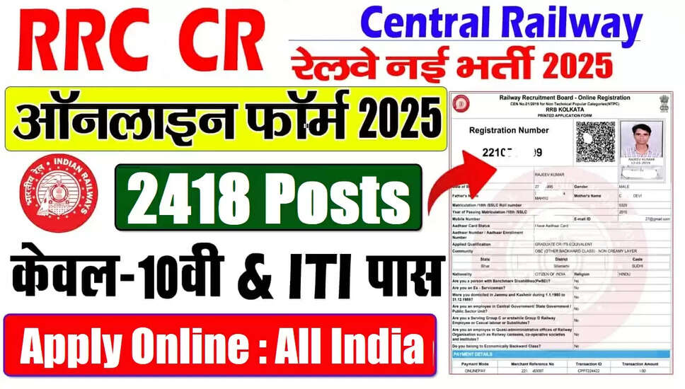 Railway RRC CR Apprentice Recruitment 2025: Apply for 2418 Vacancies