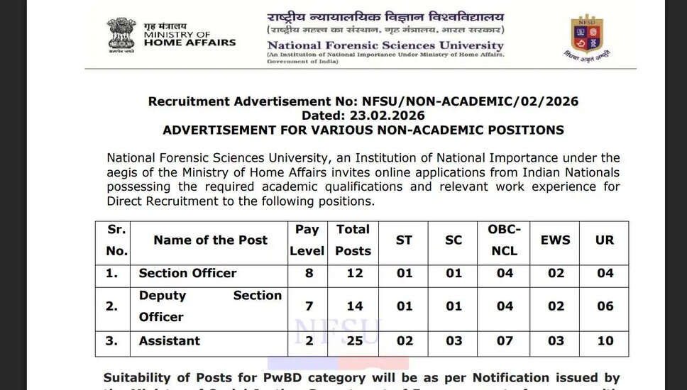NFSU Non-Academic Recruitment 2026: Apply for 51 Vacancies Online