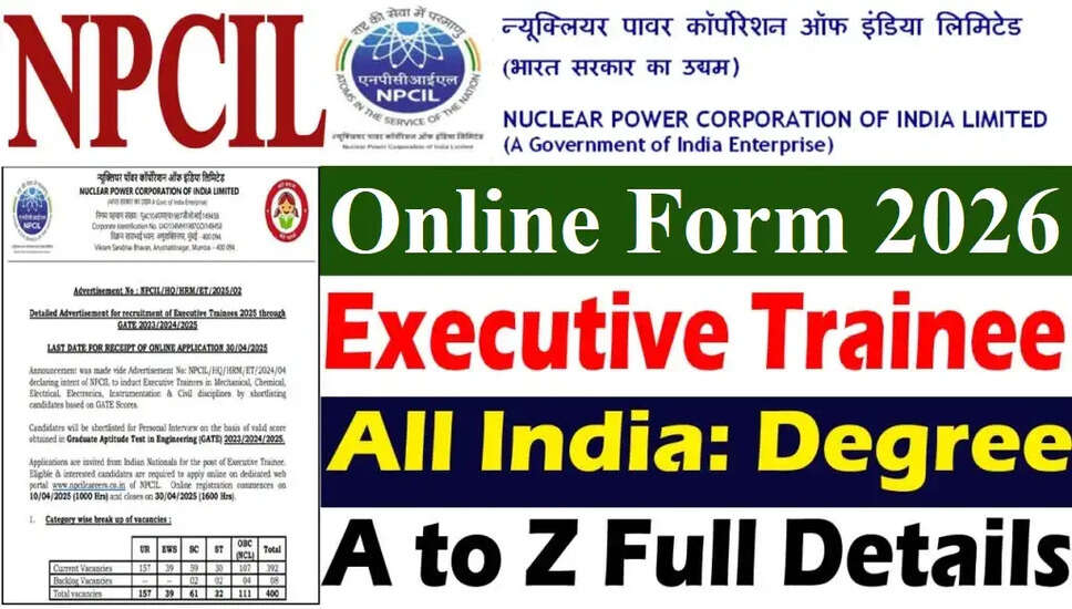 NPCIL Executive Trainee Recruitment 2026: Apply for 350 Vacancies