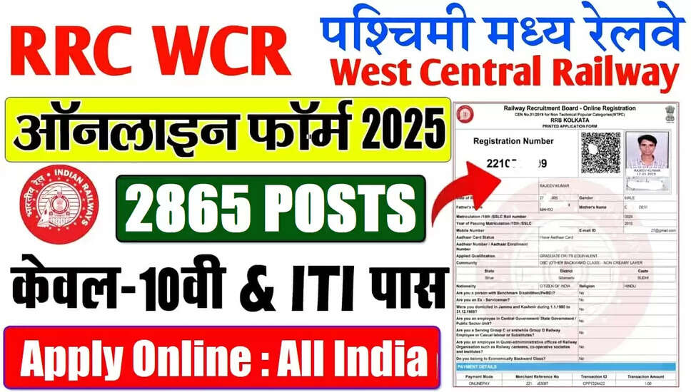 Railway RRC WCR Apprentice Recruitment 2025: Apply for 2865 Vacancies