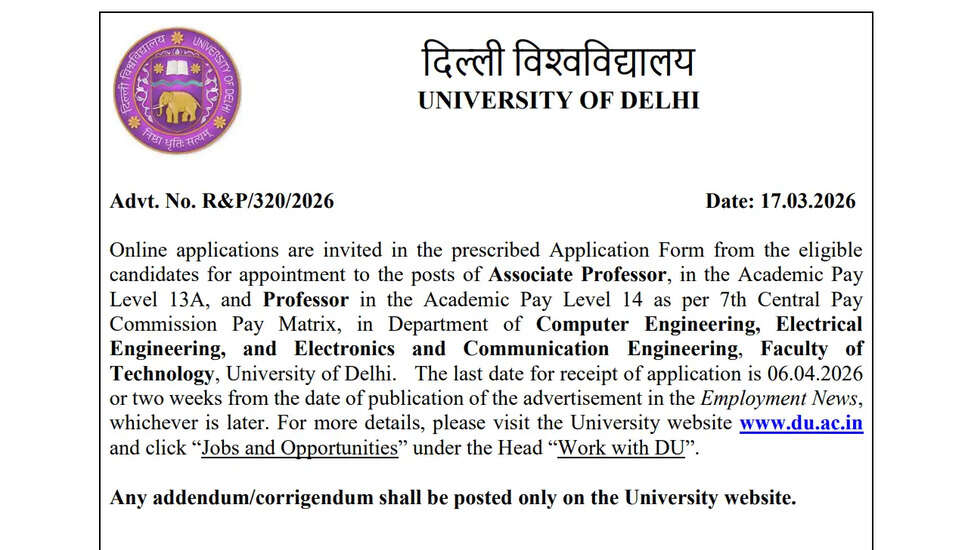 दिल्ली विश्वविद्यालय में शिक्षण भर्ती 2026 | फैकल्टी पदों के लिए आवेदन प्रक्रिया