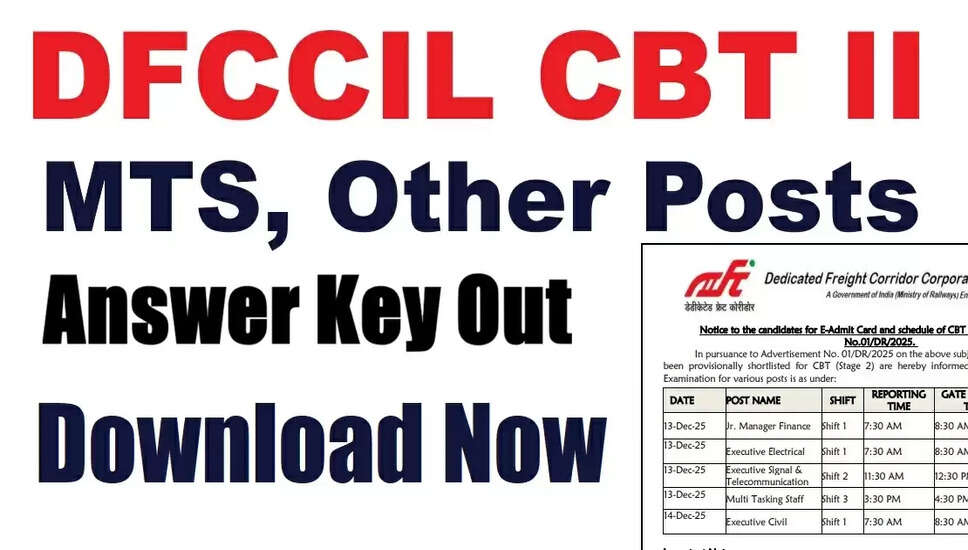 DFCCIL MTS, Executive और जूनियर मैनेजर स्टेज-II उत्तर कुंजी 2025 जारी