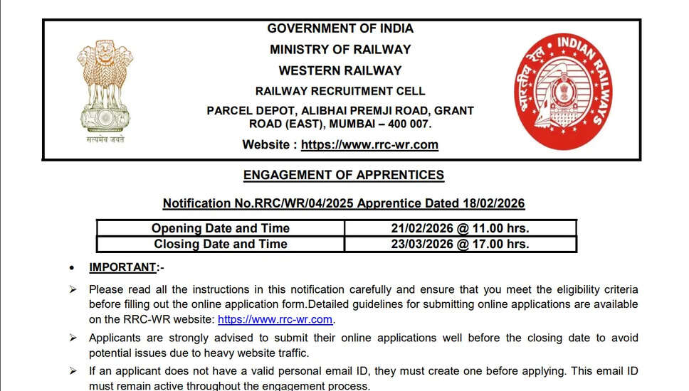 Western Railway RRC Mumbai Apprentice Recruitment 2026: 5349 Vacancies Announced