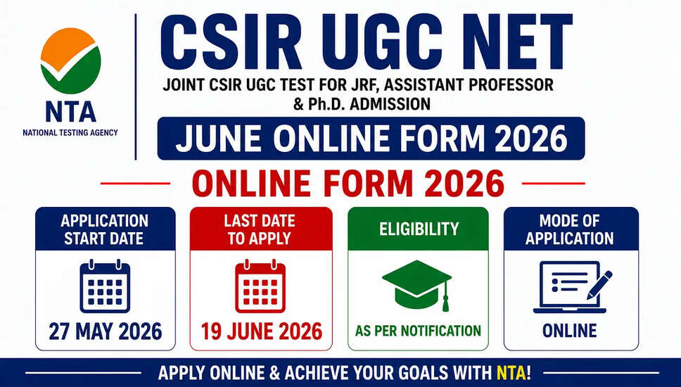 NTA CSIR UGC NET जून 2026 के लिए ऑनलाइन आवेदन प्रक्रिया शुरू
