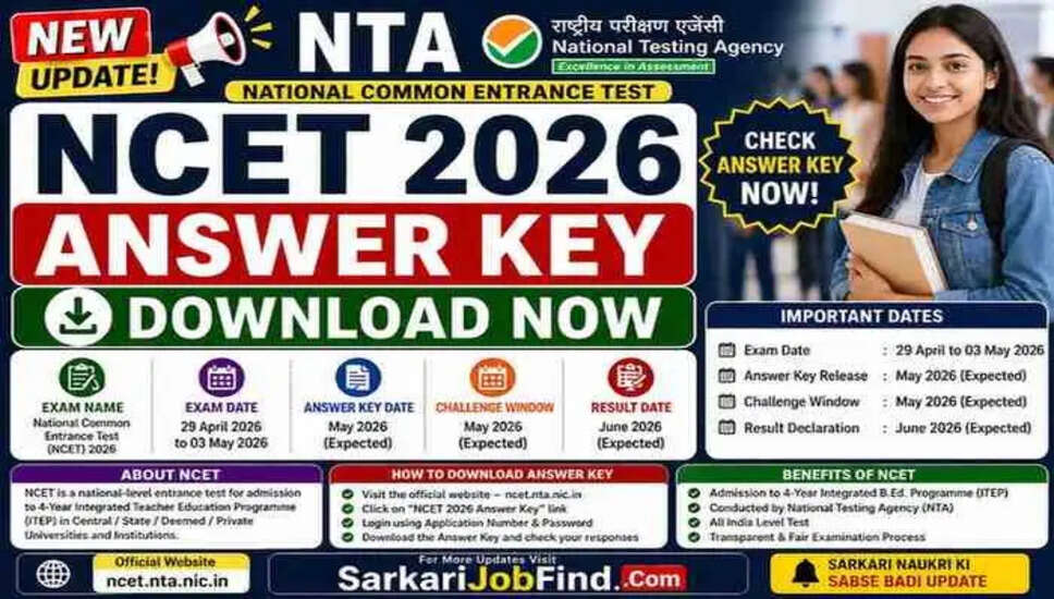 NCET 2026 उत्तर कुंजी डाउनलोड करें: एनटीए द्वारा जारी