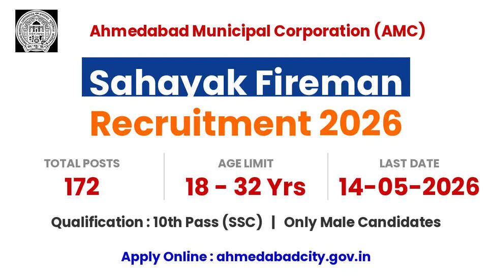 AMC सहायक फायरमैन भर्ती 2026 के लिए ऑनलाइन आवेदन फॉर्म
