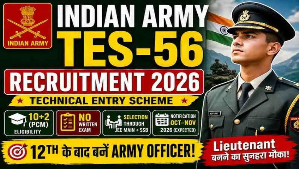 भारतीय सेना TES-56 भर्ती 2026: 10+2 तकनीकी प्रवेश योजना के लिए आवेदन करें