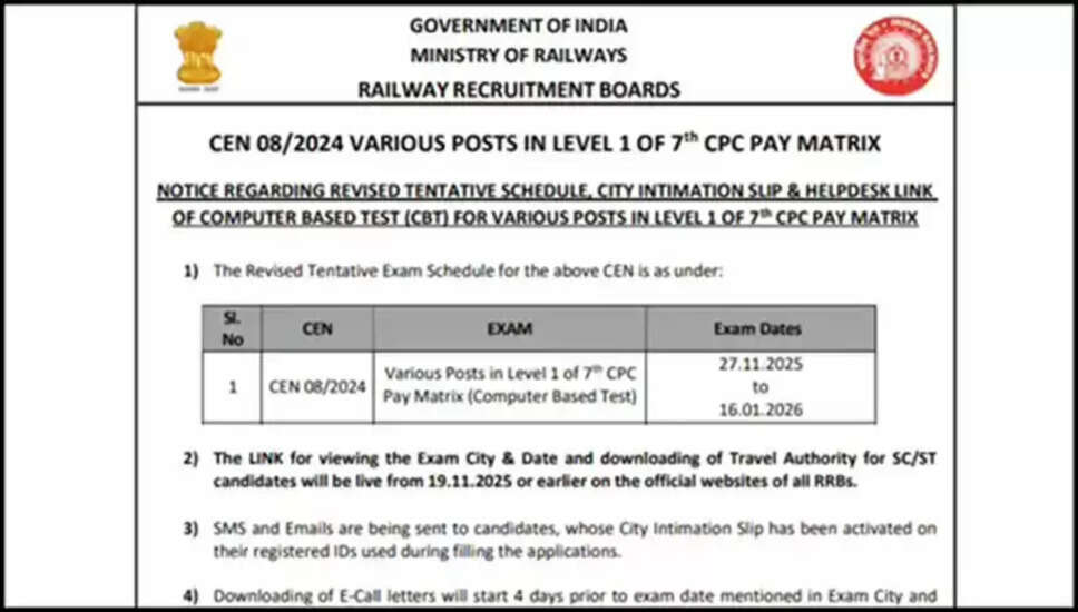 Railway Group D परीक्षा 2025 का नया कार्यक्रम घोषित