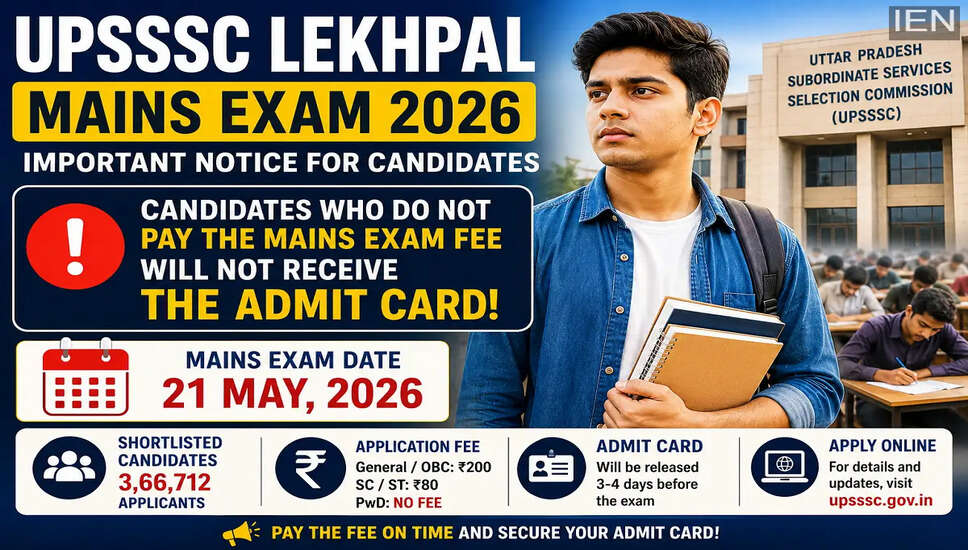 UPSSSC Lekhpal Mains Exam 2026: Important Updates and Fee Payment Details