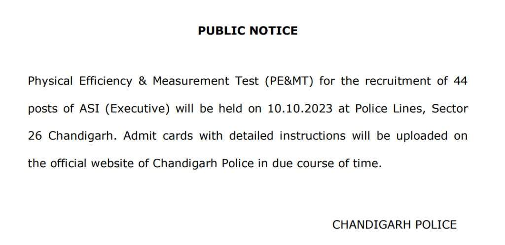 Chandigarh Police Constable (Executive) PET Date 2024 Deferred: New Schedule Awaited