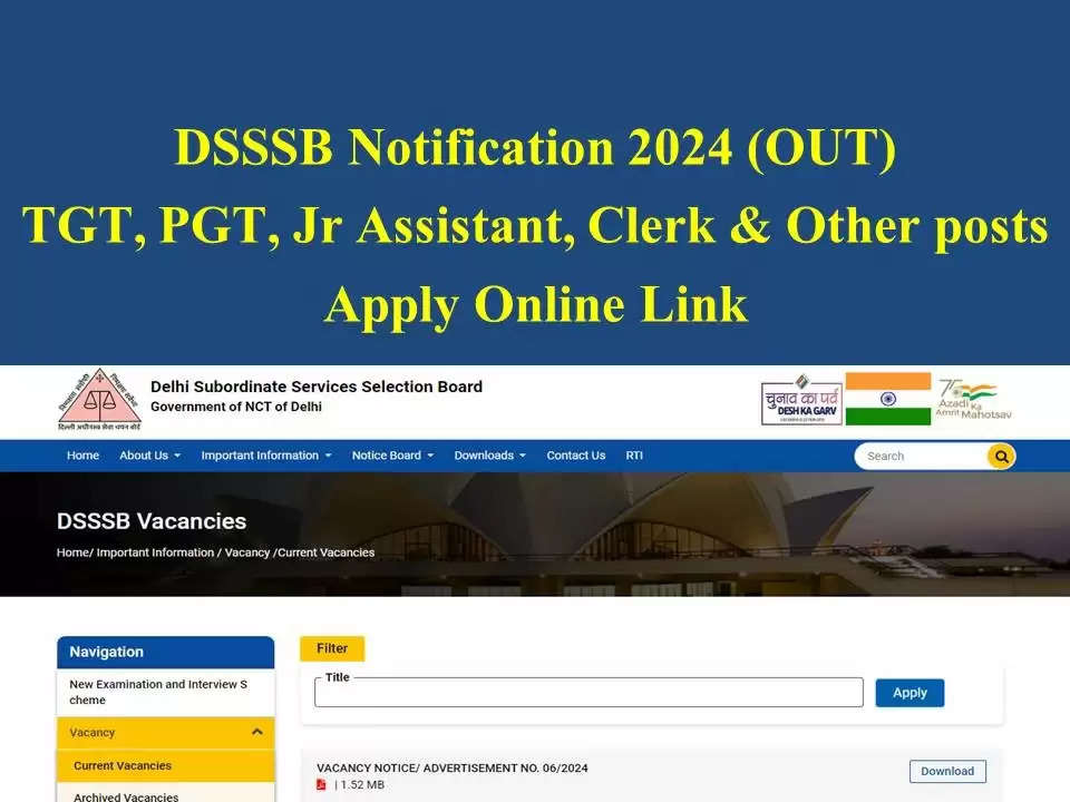DSSSB PGT, Stenographer और अन्य भर्ती 2024 - 1499 पदों के लिए ऑनलाइन आवेदन करें