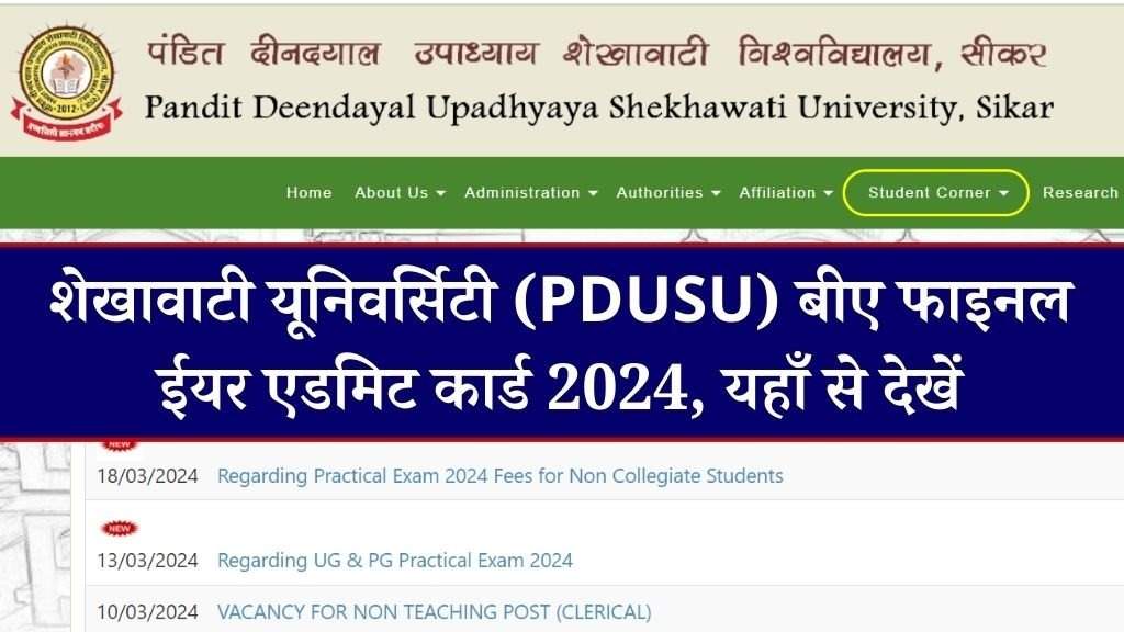 PDUSU Admit Card 2024 Released: Download PG Hall Ticket PDF from shekhauni.ac.in