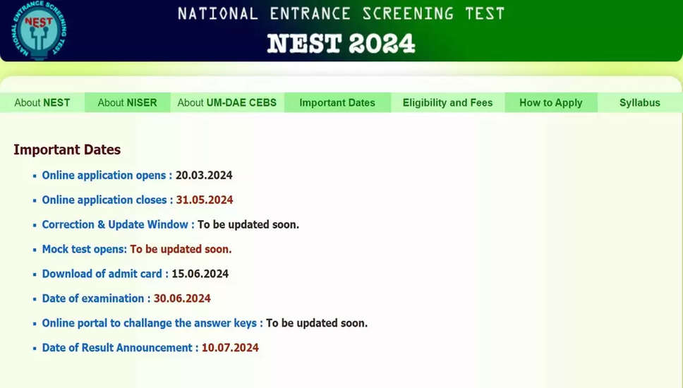 NEST 2024 आवेदन की अंतिम तारीख आज; nestexam.in पर जल्दी करें आवेदन