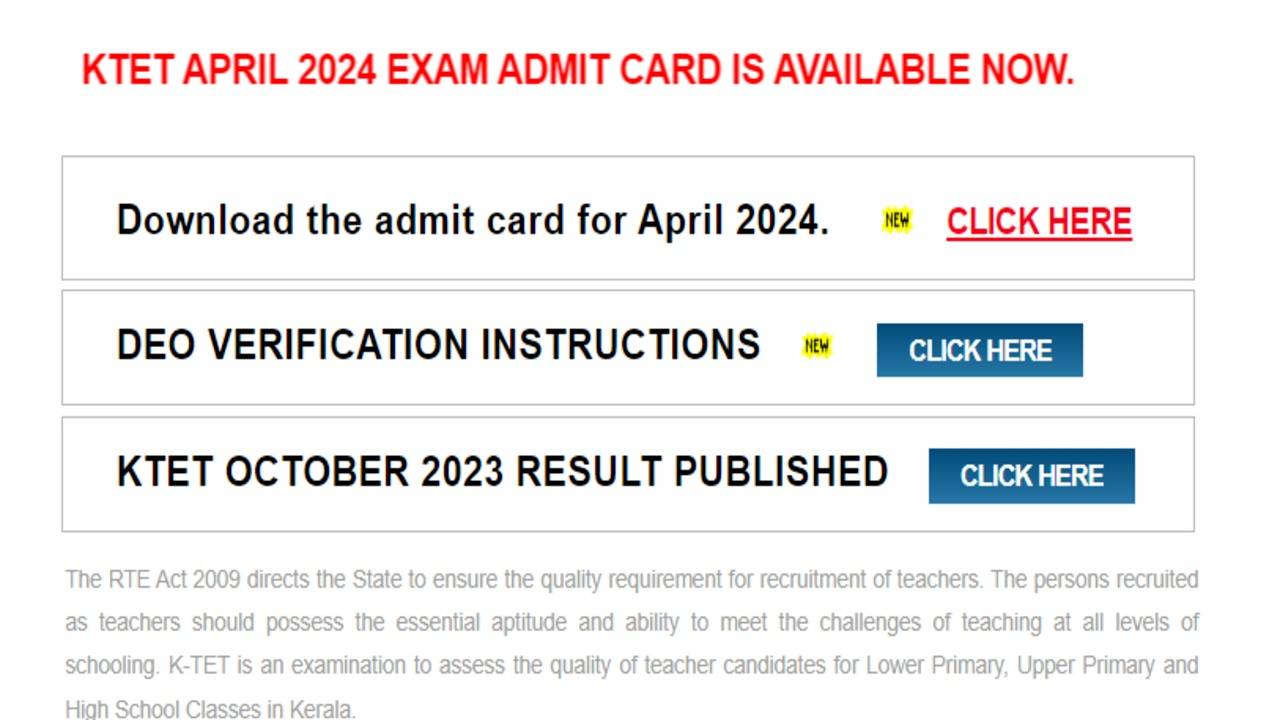 Kerala TET April 2024 Admit Card Released: Download Now