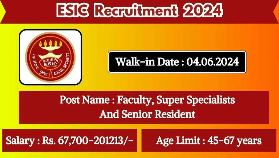 ESIC, राजस्थान सीनियर रेजिडेंट, प्रोफेसर और अन्य भर्ती 2024 - 115 पदों के लिए वॉक इन